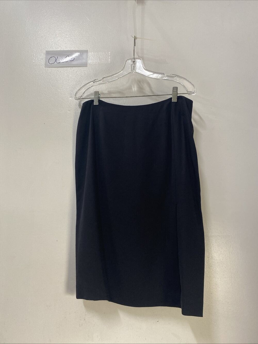 ANNE KLEIN skirt BLACK LINED womens 49% Wool SZ 12-Slit , classic office